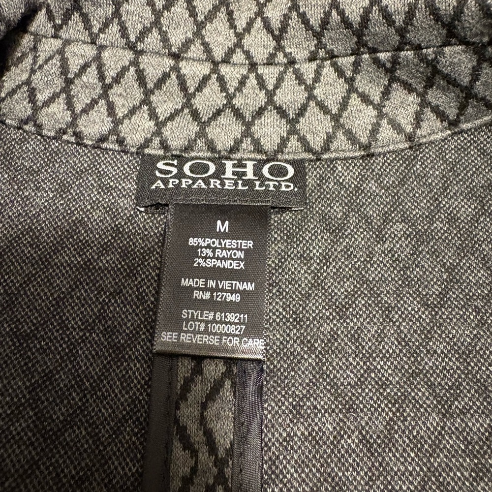 Soho Apparel Women's blazer in Black and Gray Diamond Pattern - Picture 3 of 4